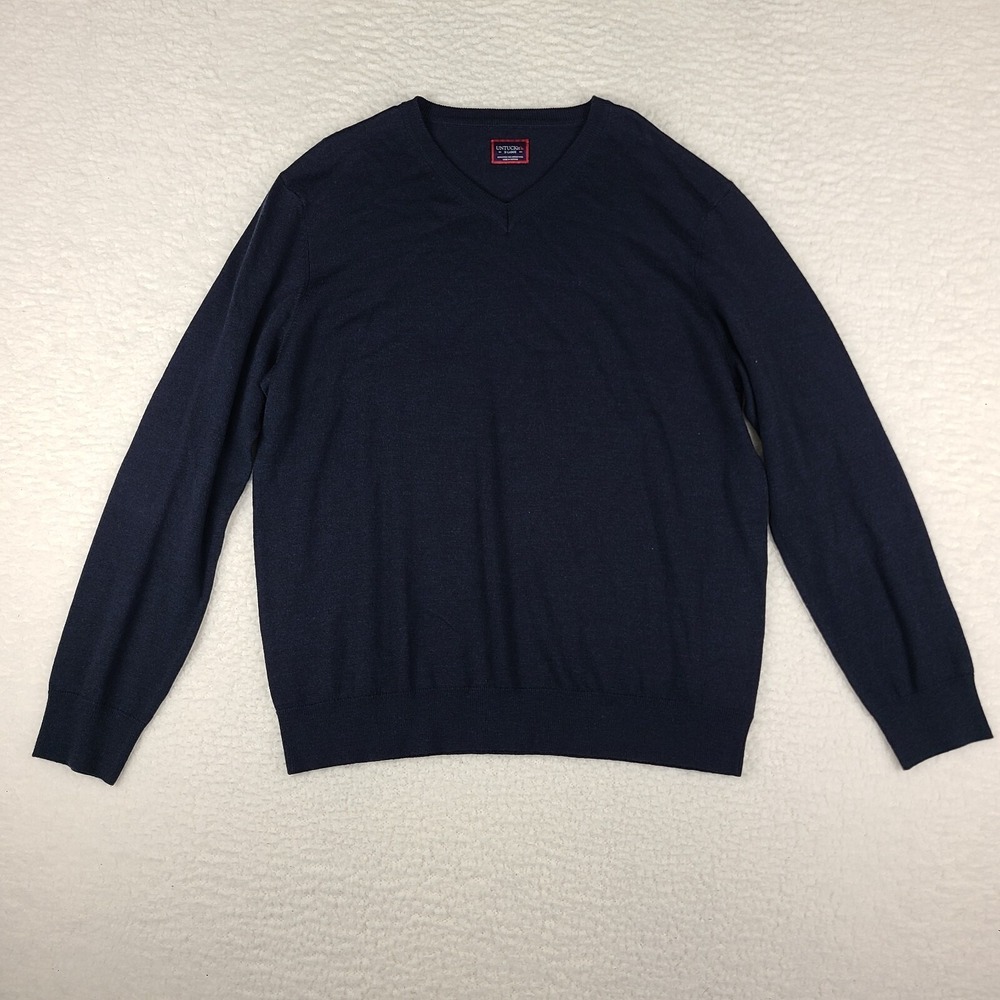 UNTUCKit Sweater Mens XL Navy Dark Blue V Neck Sweatshirt Extra Fine Merino Wool
